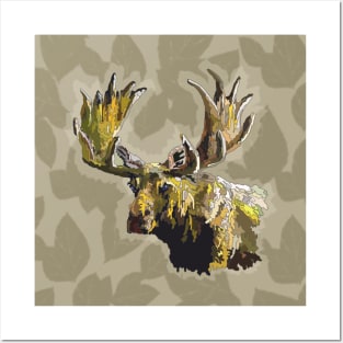 Funky Moose with Leaves Posters and Art